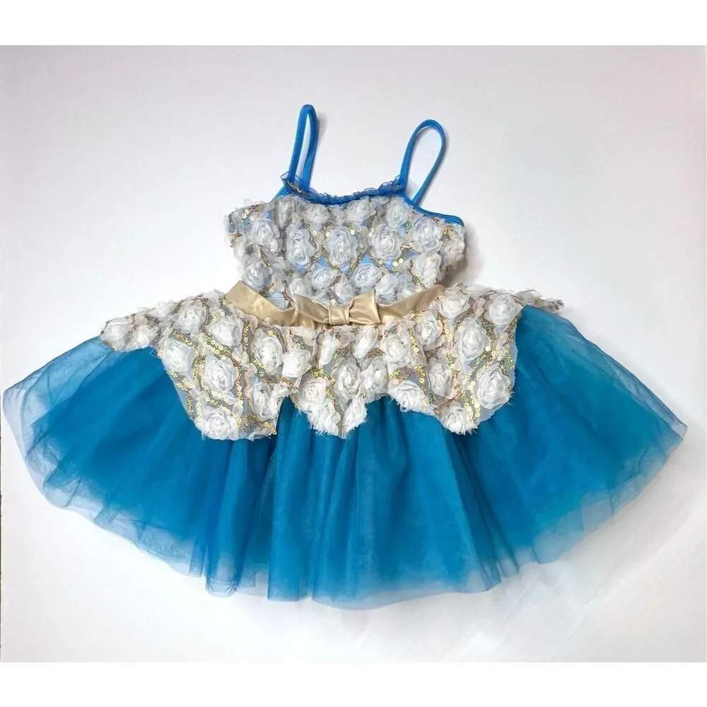 Revolution Dance Costume Flower Fairy's Lullaby Bodysuit Tutu Child's LARGE Blue